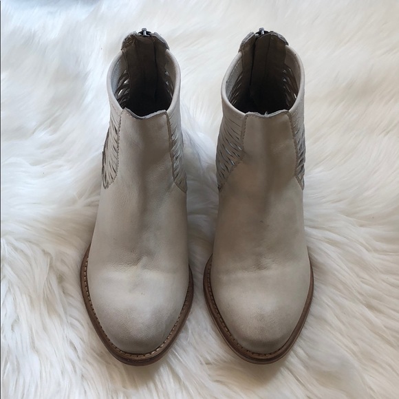 Cream Woven Cut Out Side Leather Boots - Picture 2 of 7